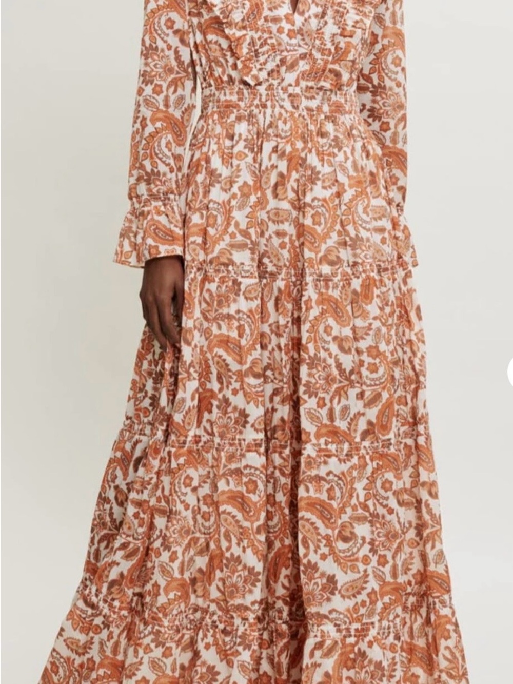 Maje szEuro 34 (us sz 4) Bohemian Paisley Orange & White Maxi Dress - Picture 12 of 14